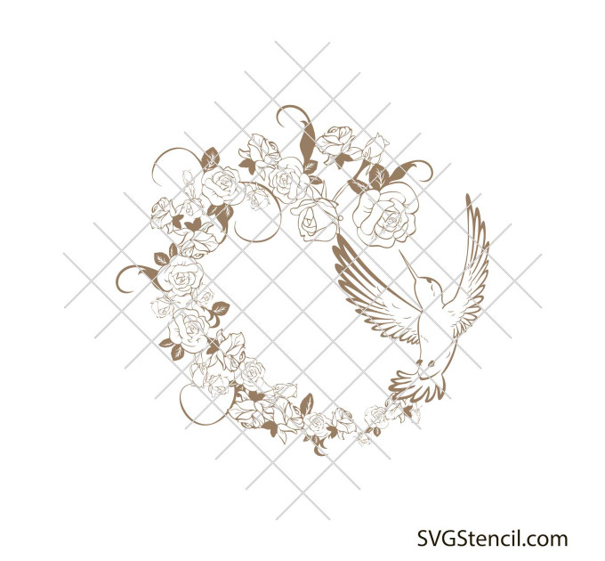 Hummingbird and roses svg, bird with flower svg