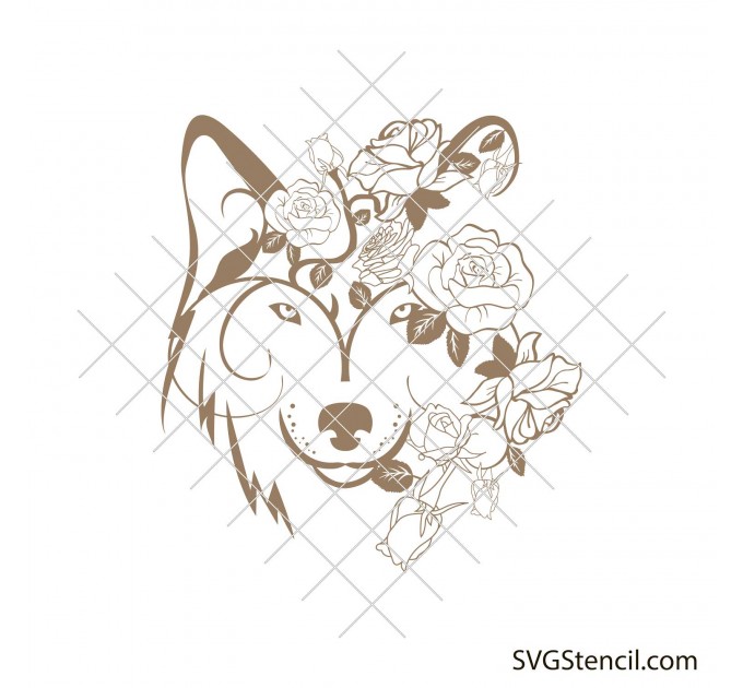 Wolf head svg, Wolf with flowers svg