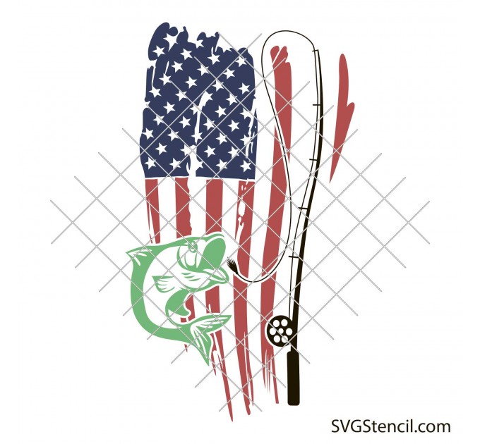 American flag with fishing pole svg
