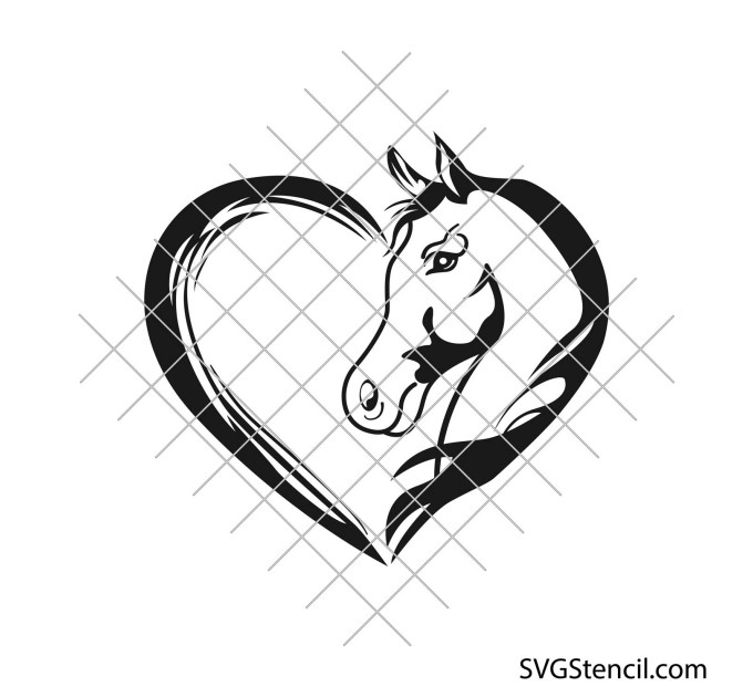 Horse head with heart svg | Horse monogram svg
