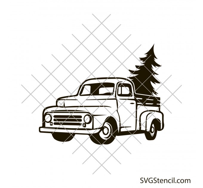Old truck svg | Truck with tree svg