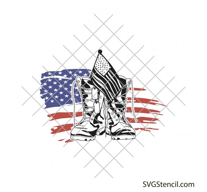 Combat boots with US flag svg