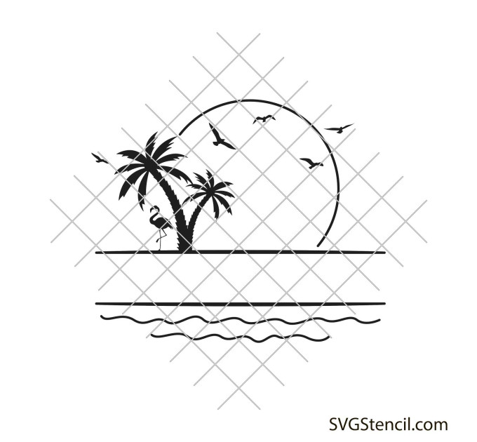 Beach monogram frame svg | Beach scene svg