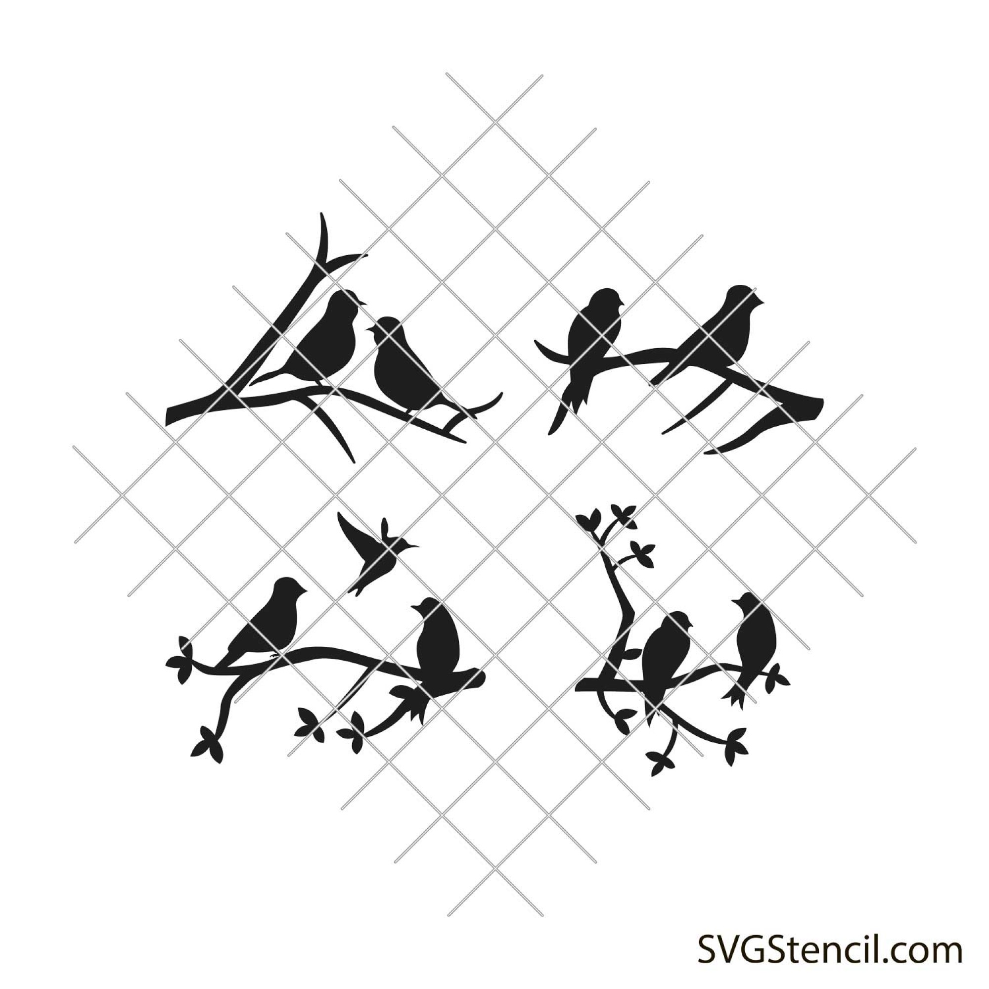 Tree branch with birds svg | Swallows on branch svg - SVGStencil