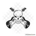 Crossed bass guitar with skull svg