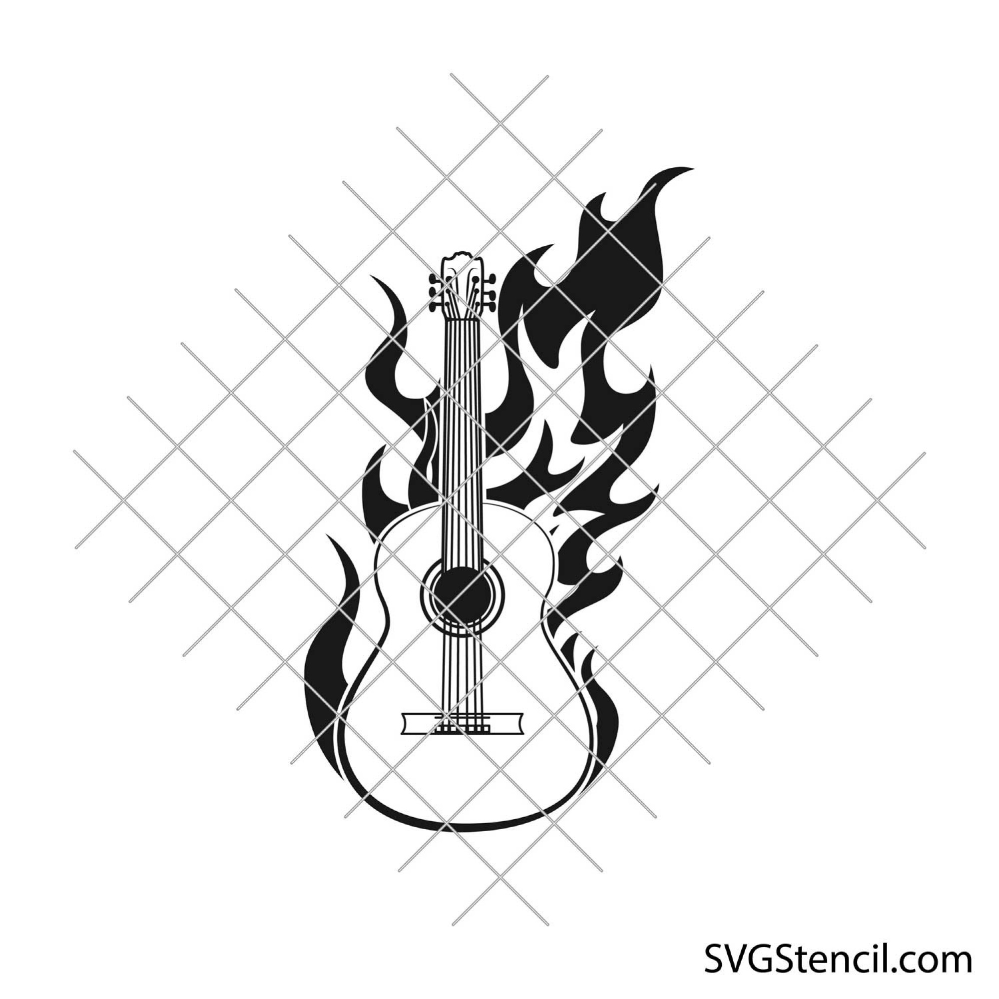 Burning guitar svg | Coco guitar svg | Country guitar svg - SVGStencil