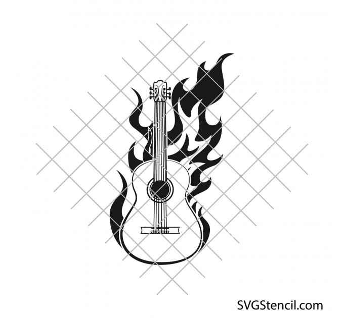 Burning guitar svg | Coco guitar svg | Country guitar svg - SVGStencil