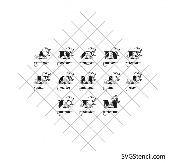 Floral alphabet monogram svg | Sunflower letters svg