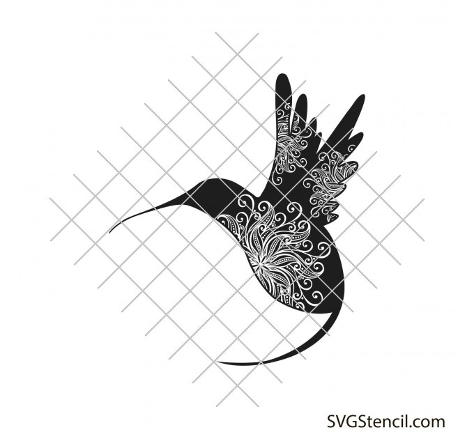 Hummingbird mandala svg | Flying bird svg