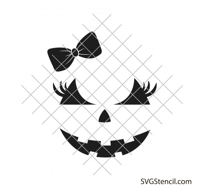 Cute pumpkin face svg | Jack o Lantern with bow svg - SVGStencil