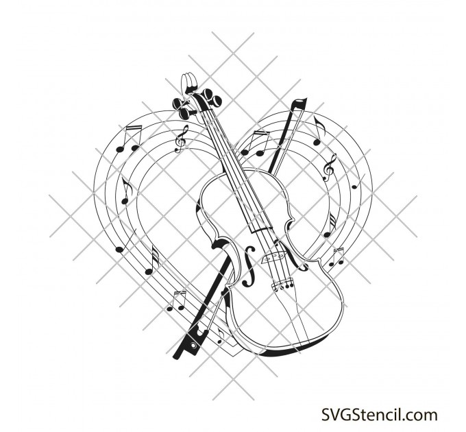 Violin with hearts and notes svg