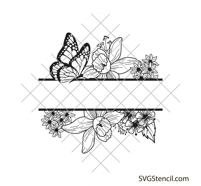 Split floral frame with butterfly svg