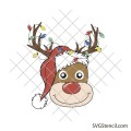 Christmas reindeer with lights png design | Deer with Santa hat svg | Christmas lights svg