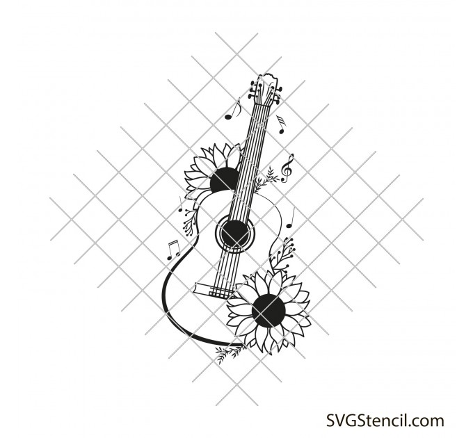 Floral guitar svg | Acoustic instruments svg | Creative guitar svg