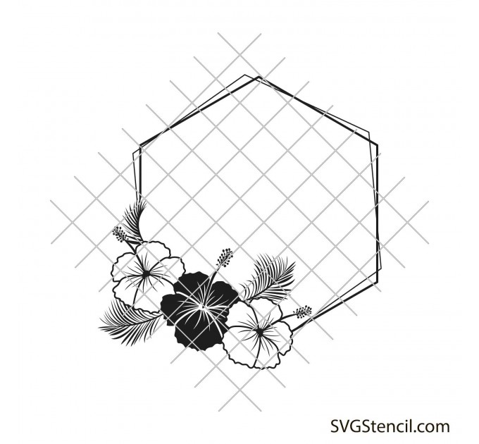 Hexagon hibiscus frame svg | Tropical monogram svg | Wedding frame svg