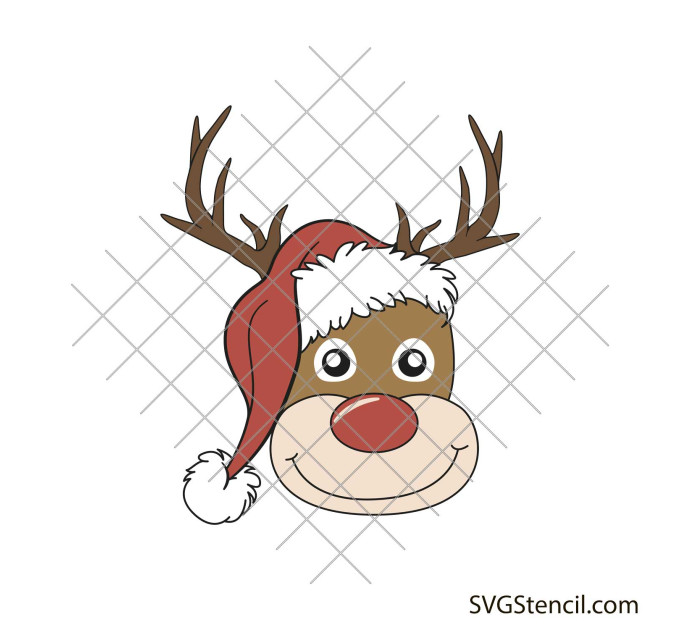 Christmas reindeer clipart | Reindeer with Santa hat png | Reindeer face svg