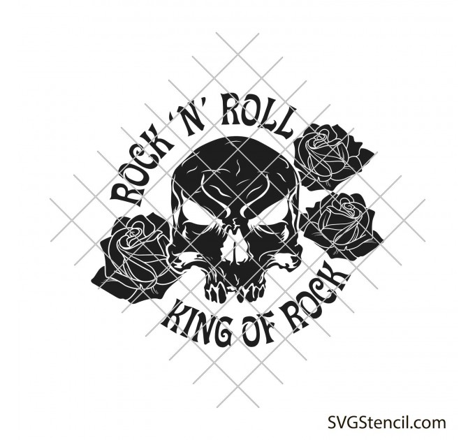 Skeleton head with roses svg | Rock and Roll King of rock svg | Floral skull svg