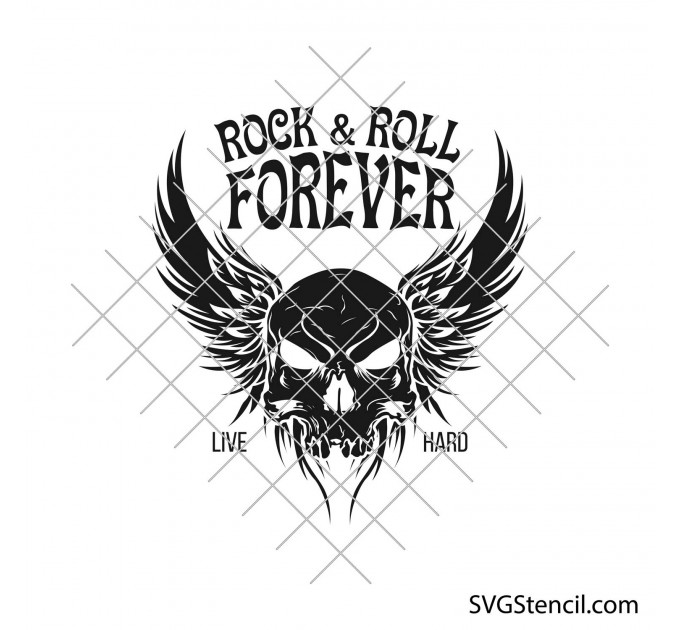 Rock and Roll forever svg | Skull with angel wings svg & png files