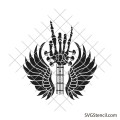 Rock and Roll skeleton hand with angel wings svg