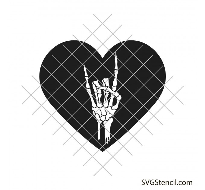 Skeleton rock hand with heart svg