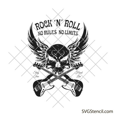 Skull and bass guitar svg | Skeleton head with bass guitar svg