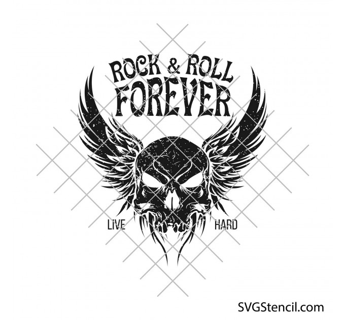 Rock and Roll forever svg | Skull with angel wings svg & png files