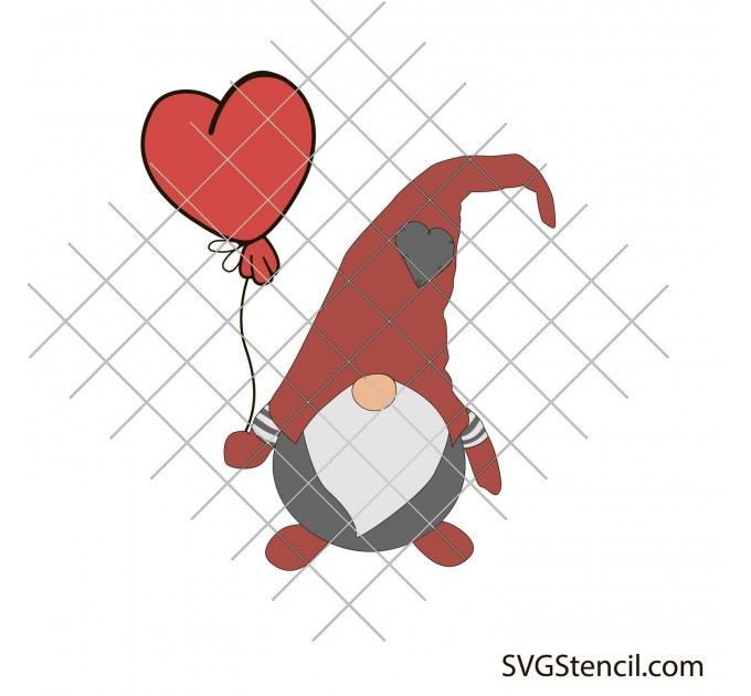 Valentine gnome with heart balloon svg