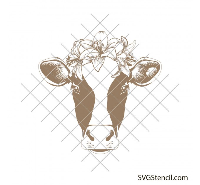 Cow face with lily flower crown svg