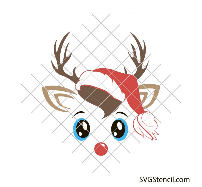 Christmas reindeer with a Santa hat svg