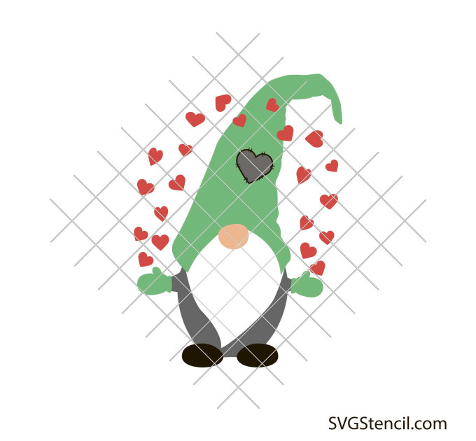 Valentines day gnome with hearts svg