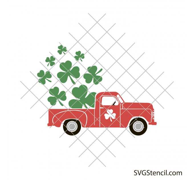 Vintage red truck with clover svg