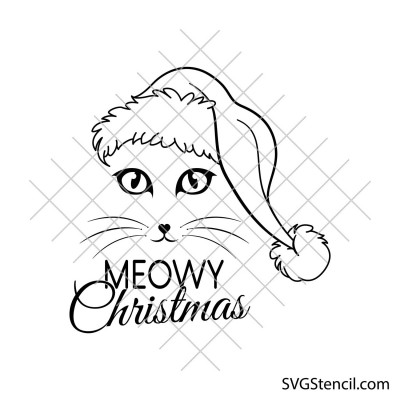 Meowy Christmas svg | Christmas cat svg | Cat with Santa hat svg