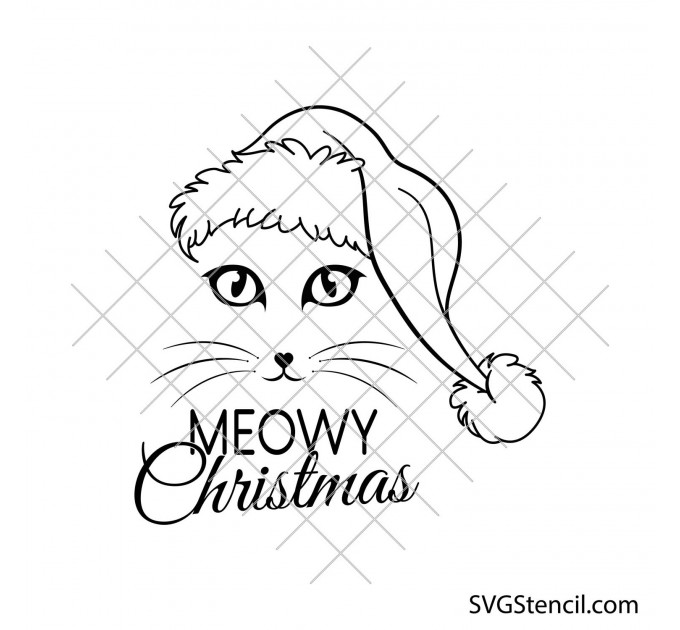 Meowy Christmas svg | Christmas cat svg | Cat with Santa hat svg