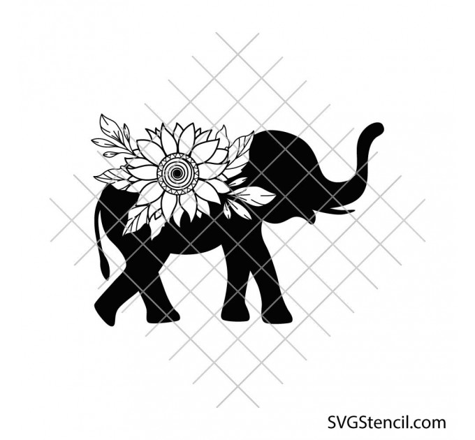 Floral elephant svg file | Elephant with sunflower svg | Floral animal svg