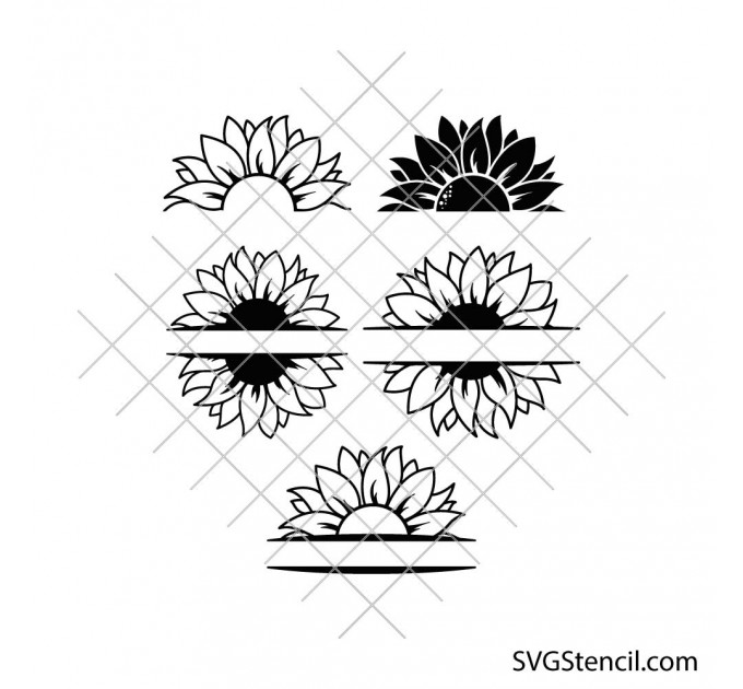 Half sunflower svg | Split sunflower svg | Sunflower monogram svg