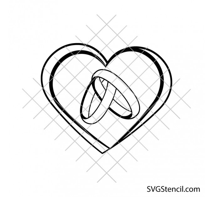 Wedding rings line art | Heart wedding band svg | Intertwined wedding rings svg