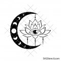 Moon with lotus flower svg | Crescent moon svg graphic | Floral moon svg