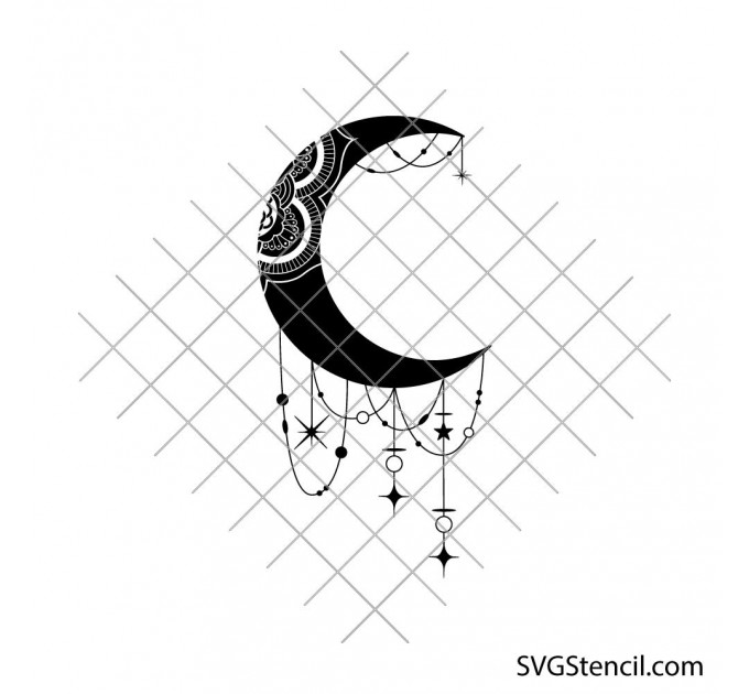 Mystical moon svg | Celestial dreamcatcher moon svg | Boho moon svg