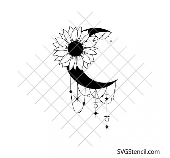 Sunflower dreamcatcher svg | Moon and sunflower svg | Floral svg design