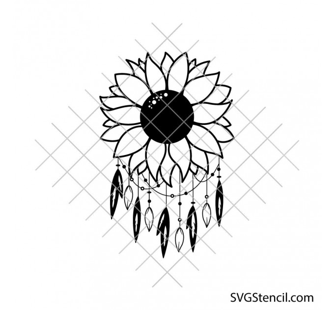 Sunflower dream catcher svg | Sunflower with feather dream catcher svg