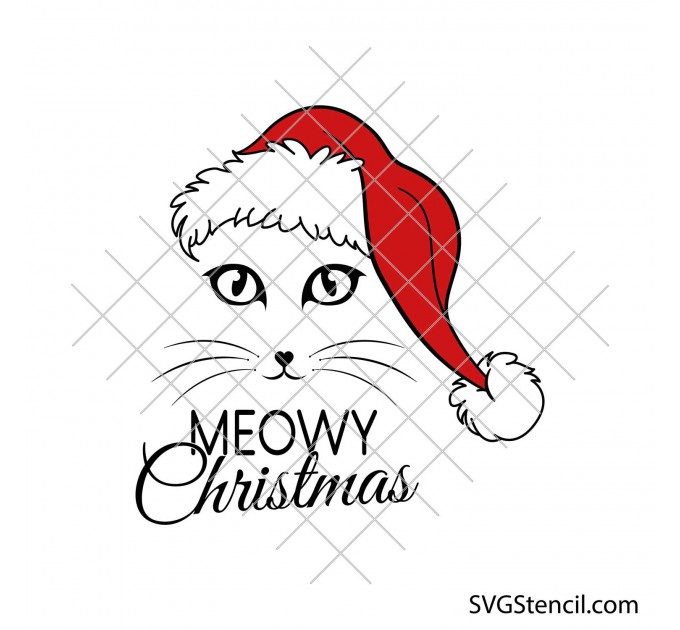 Meowy Christmas svg | Christmas cat svg | Cat with Santa hat svg