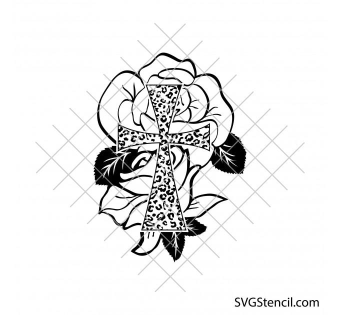 Cross and roses svg | Leopard cross svg | Praying flowers svg