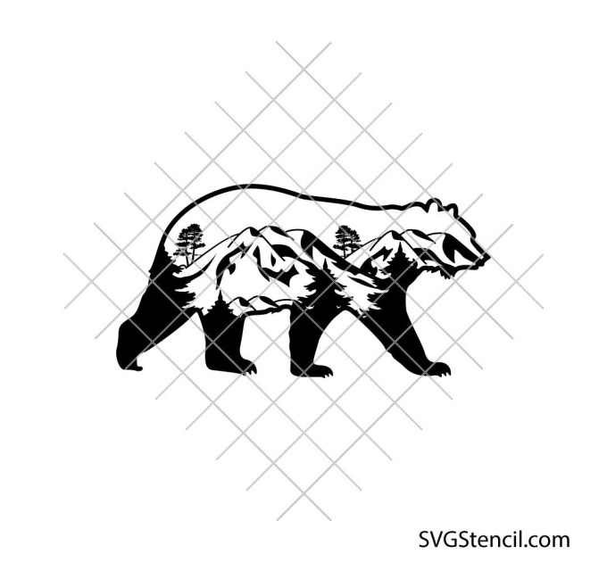 Nature scene bear svg | Mountain bear svg | Landscape svg
