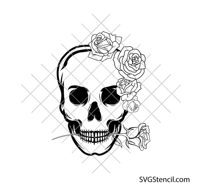 Floral skull svg design | Skeleton head and roses svg | Skull with flowers svg