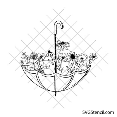 Floral umbrella svg | Umbrella with wildflower svg png | Spring svg