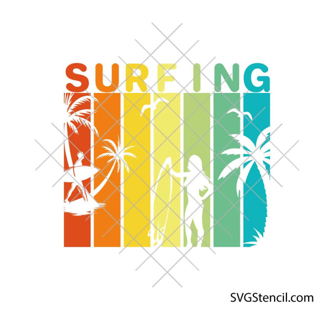 Surfing svg | Surfer svg | Ocean palm tree svg