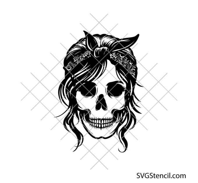 Woman skeleton head svg | Messy bun girl skull svg | Spooky mom svg