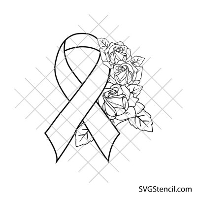 Floral awareness ribbon svg | Breast cancer with roses svg