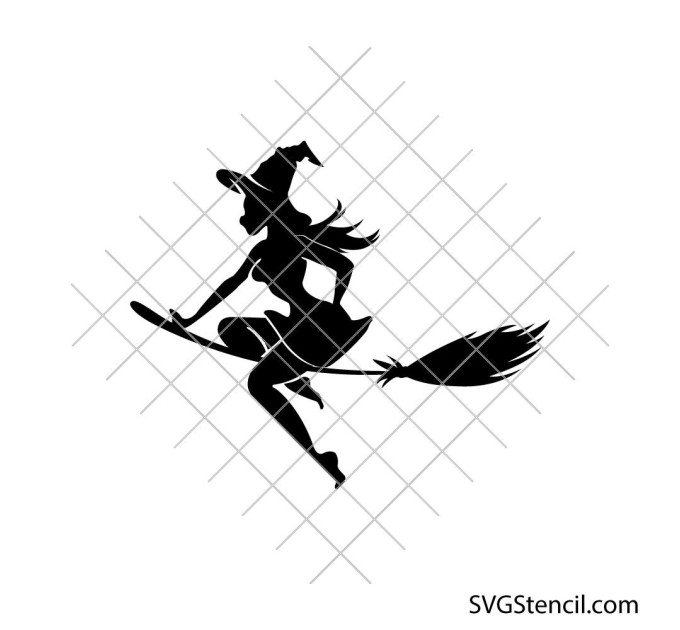 Flying witch silhouette svg | Halloween broomstick cut file | Spooky halloween witch svg