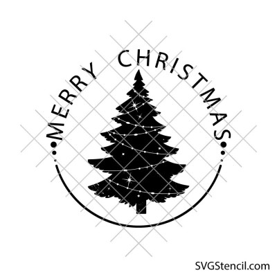Merry Christmas tree svg | Holiday circle design | Christmas badge cut file for cricut and silhouette
